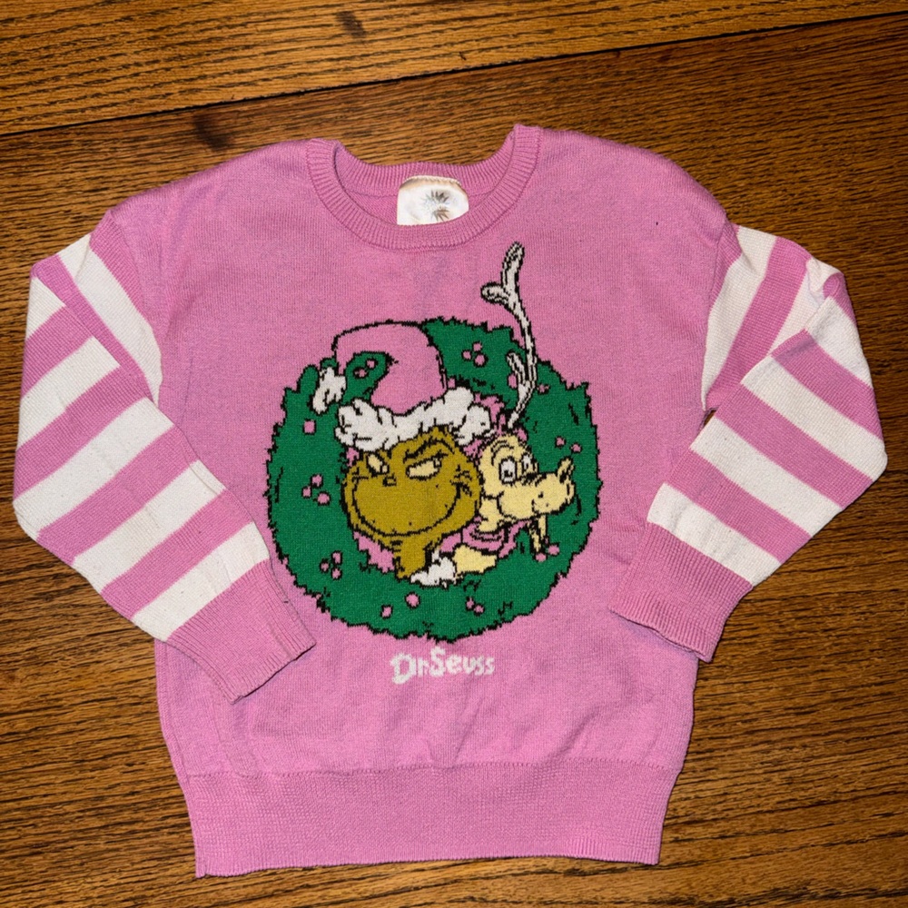Grinch and Max Dr. Seuss Pink Girls Christmas Holiday Sweater 3T